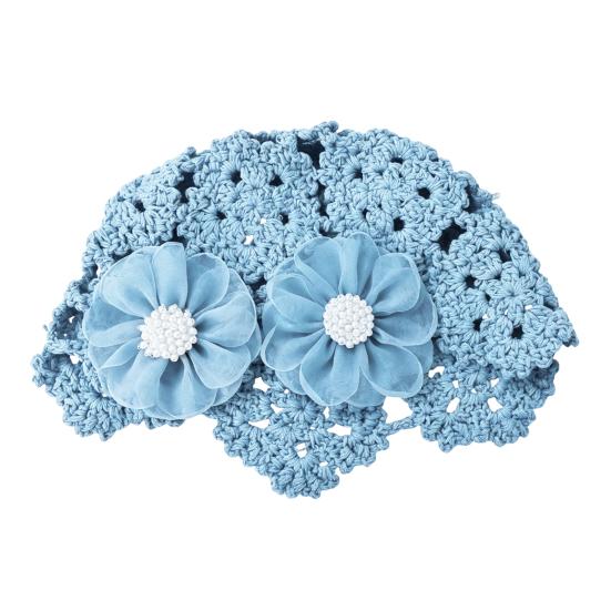 Knitted Bucket Hat Breathable Hollow Crochet Hat 3d Flower Embellishment Casual синий