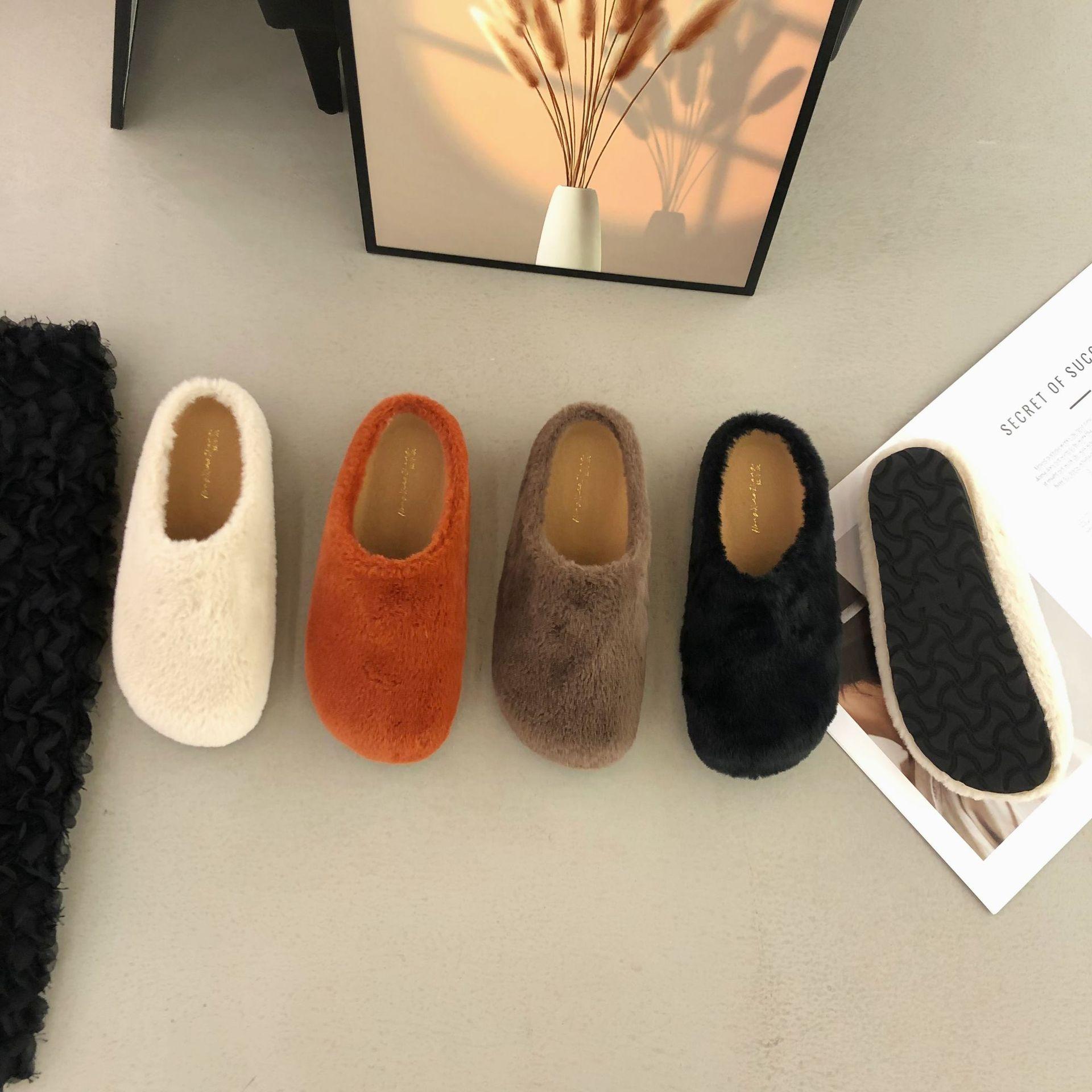 

2025 autumn and winter new round-headed mink hairy thick-soled outer wear lazy outer wear bag head women s shoes 40 кофейный