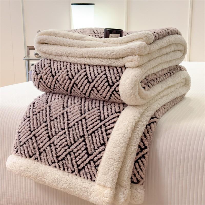 Soft Plush Double-Layer Blanket With Jacquard Winter Warmth Office Nap Bed Use