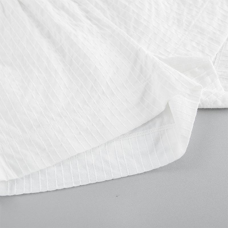 White Cotton Women's Clothes Casual Short Pants Set 2025 Summer New Women Jacquard Fashion Loose Long Sleeve Shirt & Shorts Set