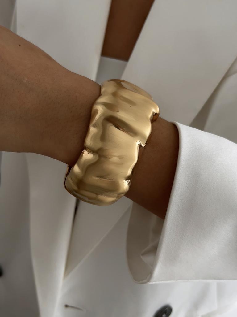 Ingemark Punk Hip Hop Irregular Metal Bangles for Women 2025 Trend Vintage Gold Color Water Drop Spring Bracelets Men Jewelry