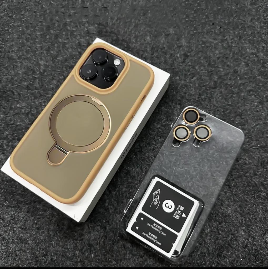 Metal Ring Stand Magnetic Phone Case For iPhone 16 13 12 17 Pro Max 14 15 Plus For Magsafe Matte Protector Cover With Lens Glass