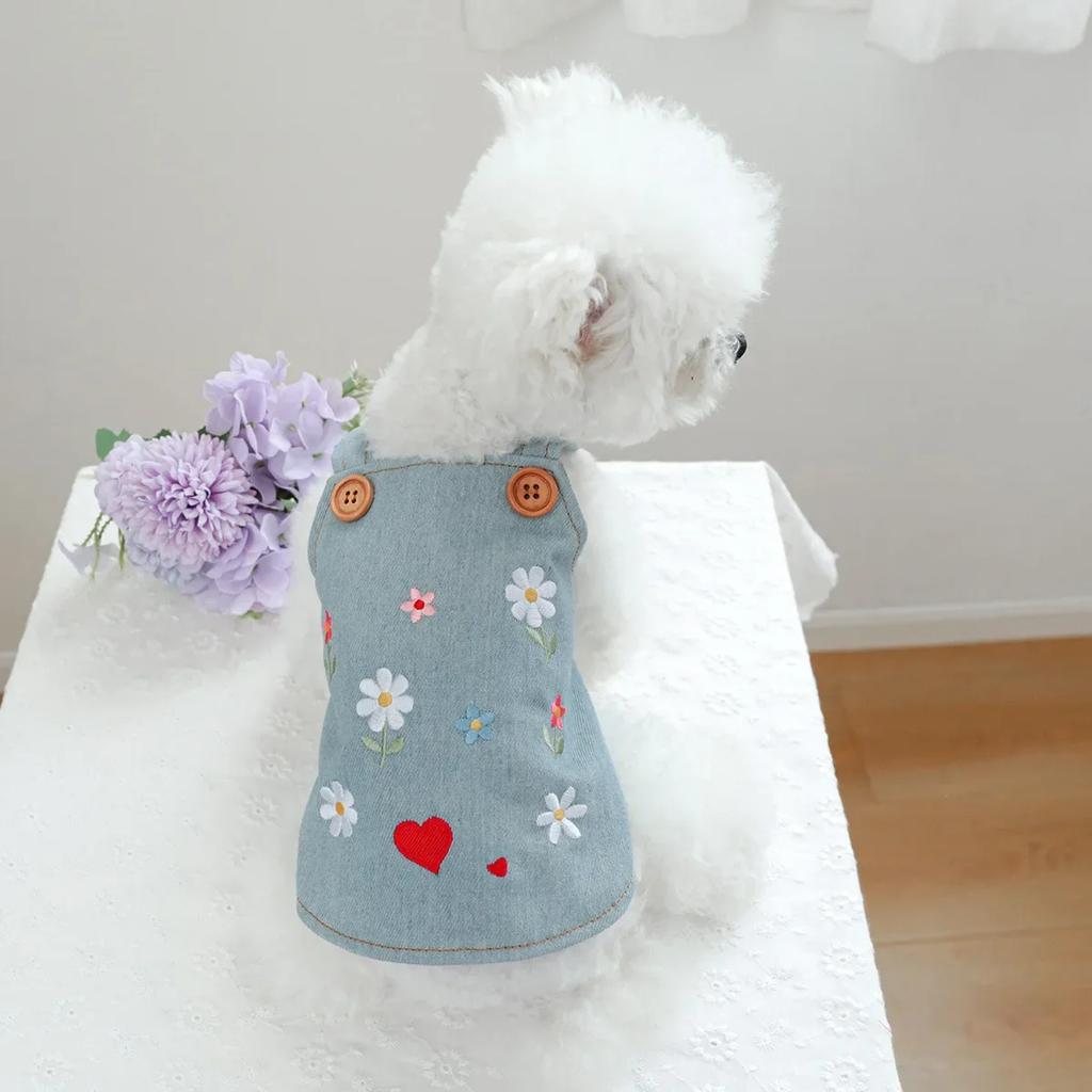 Haustier Cowboy Stickerei Kleine Blume Strap Rock Hund Katze Kleidung Herbst/Winter Neue Blume Schatz Cowboy Rock