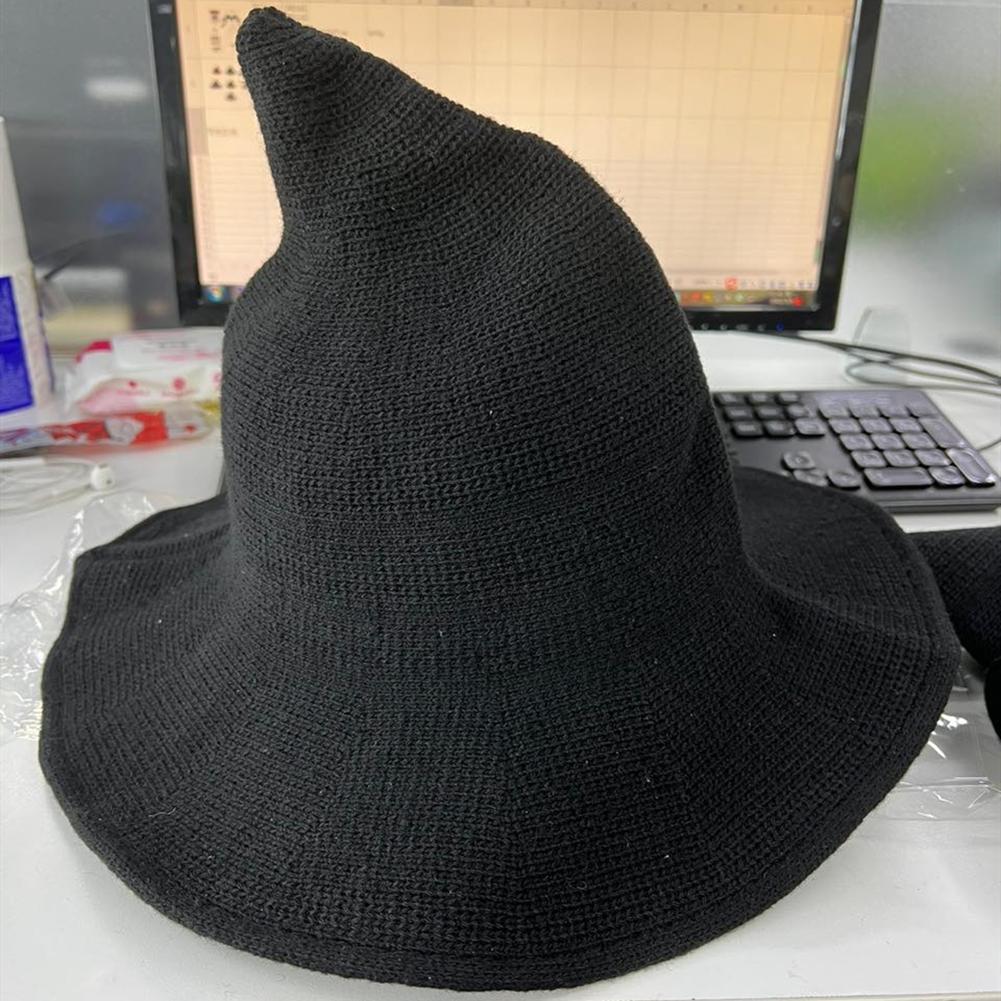 3 Pcs Cotton Halloween Witches Hats For Women Foldable Pointed Big Brim Wizard Topper Hat Party Costume Accessories