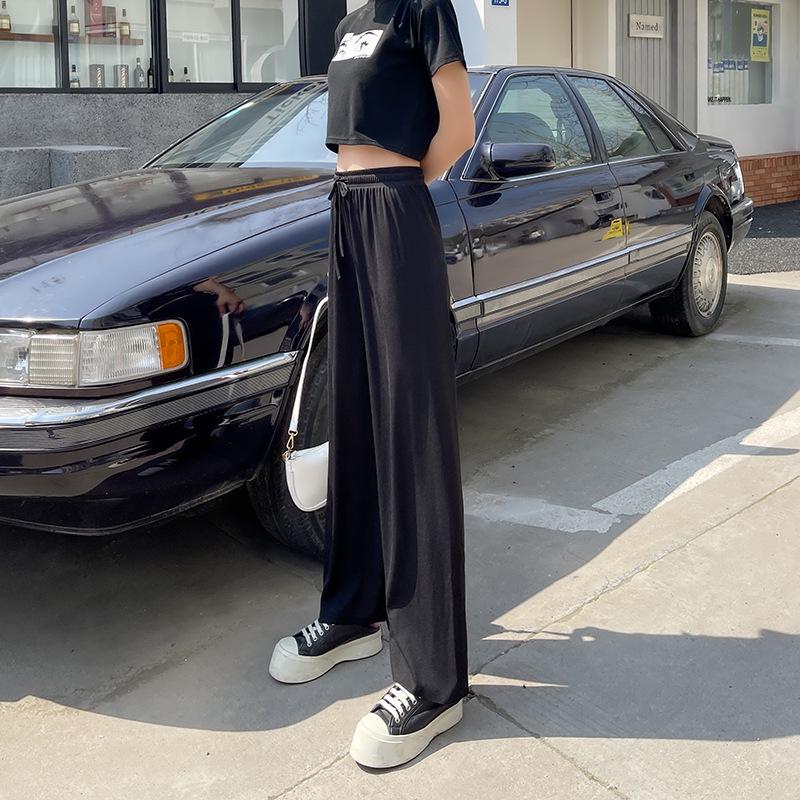 Ice Silk Women's Wide Leg Pants - Spring 2025 Slimming, Breathable, Loose, Floor-Length