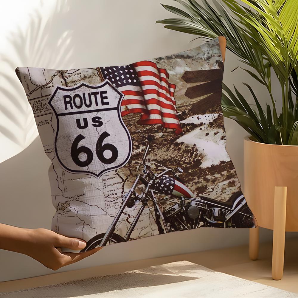 Travel Motorcycle Ride US Route Linen Cushion Covers For Decorative Sofa Home Pillows Case Car Chair Pillows Cases