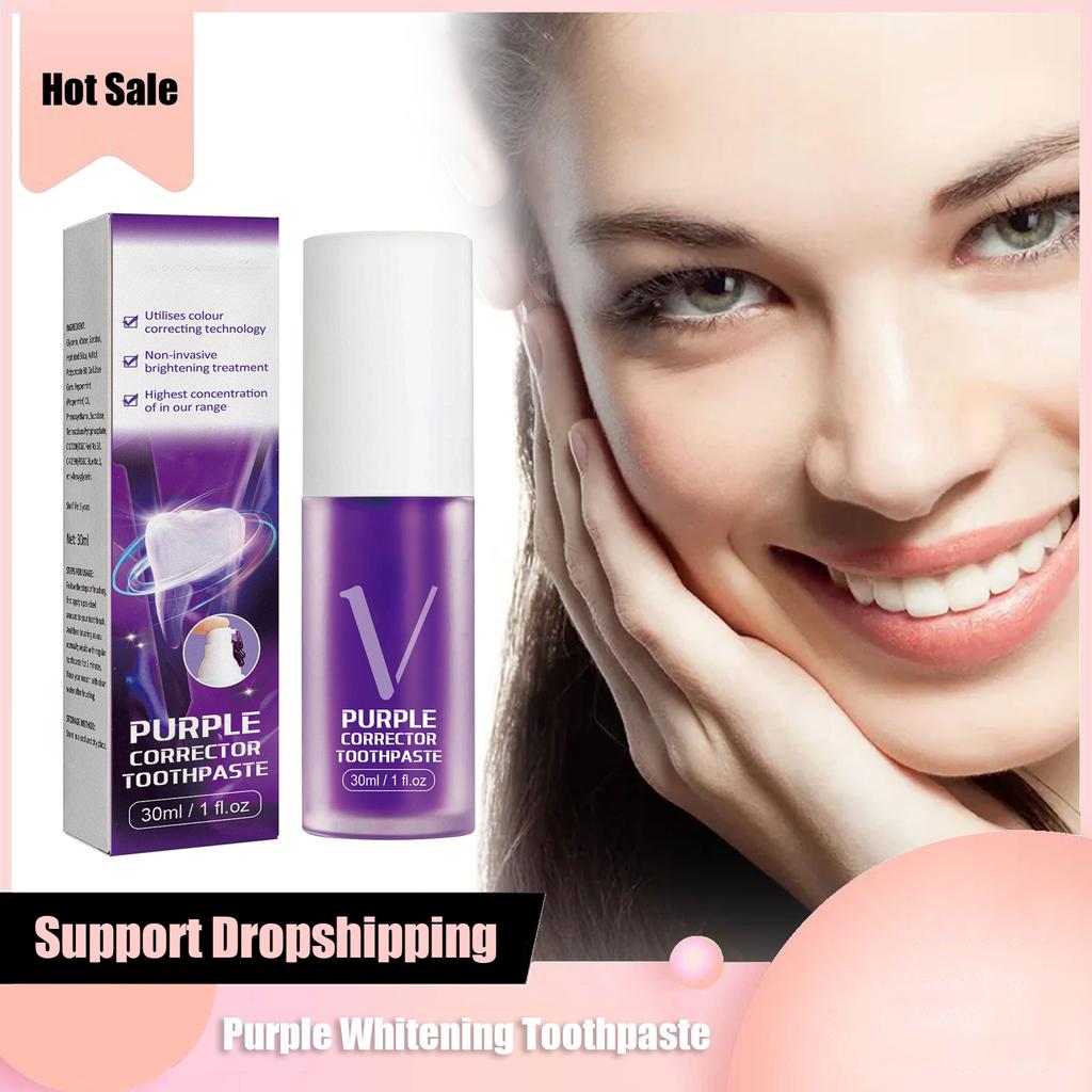 Whitening Toothpaste Purple Corrector Reduce Yellowing Remove Tooth Stain Clean Oral Hygiene Fresh Breath Teeth Bleaching Mousse