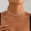 Accessories Baroque Imitation Pearl Long Fringed Collarbone Chain Pentagram Love Necklace Female