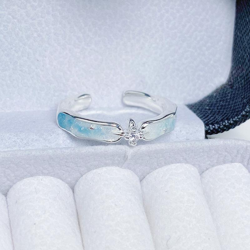 Blue Ocean Enamel Oil Dripping Starlight Open Ring Girlfriend Pair Ring Personality Light Luxury High Sense Couple Index Finger Ring