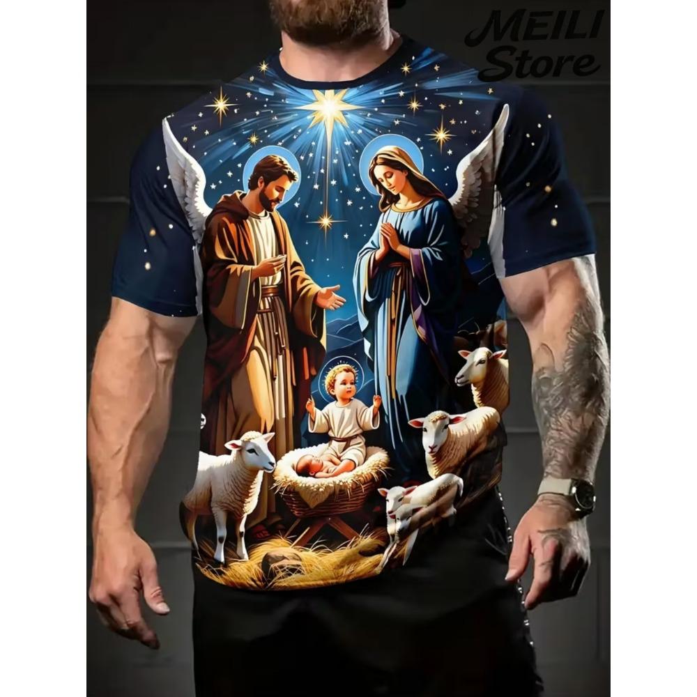 Herren 3D Jesus Druck T-Shirt Kurzarm Lässig Rundhals Betende Hände Design T-Shirt für Männer Neu im Oversized T-Shirt Oberteile