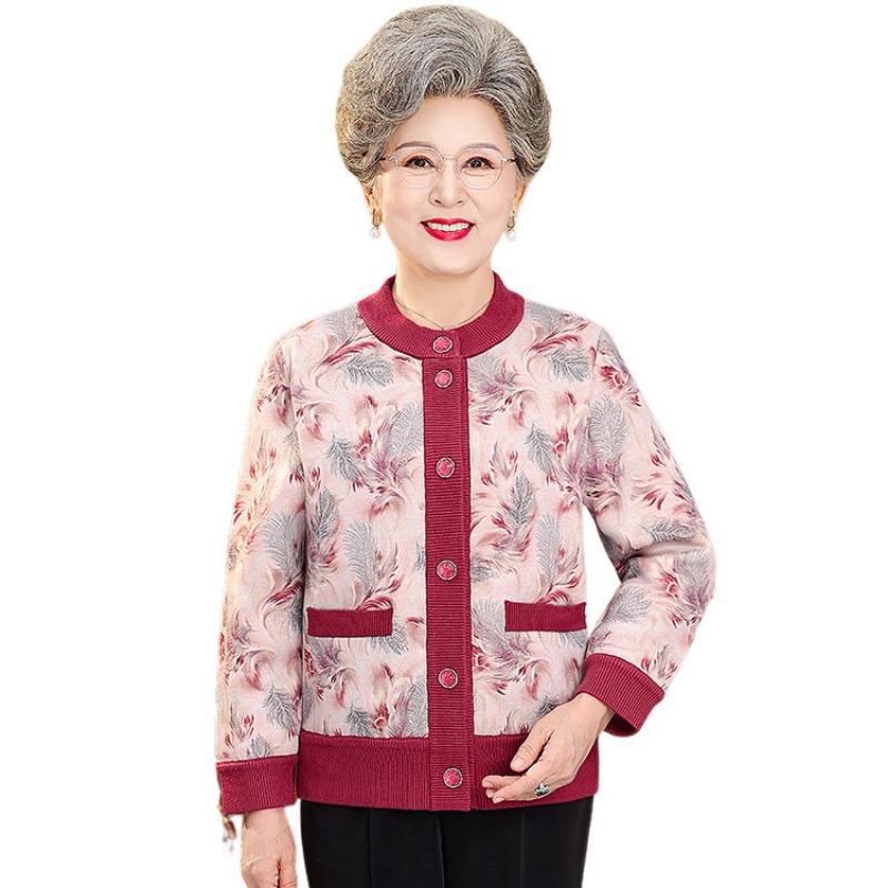 Oma Herbst und Winter Strickpullover Frau alte Dame Mantel alte neue Mutter Packung Fleece verdickter Strickjackenpullover