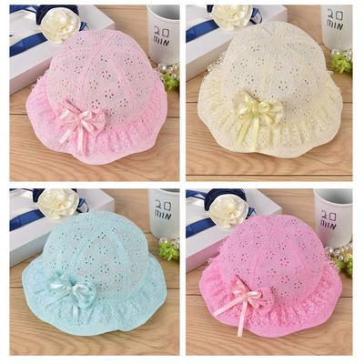 Mädchen Mesh Baby bestickt Strand Cap Schleife Blume süße Sommer Eimer Hut Mütze
