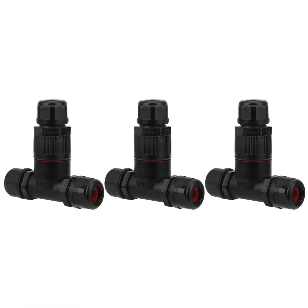 3Pcs IP68 Waterproof Connector Electrical Cable 3 Way T Shape Outdoor Industrial Accessories