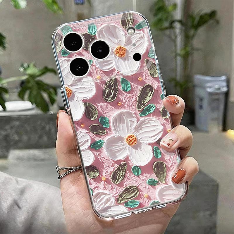 Oil Painting Flowers Phone Case For iPhone 17 Pro Max Coque iPhone 16 15 14 13 12 Pro Max 11 Clear TPU Silicone Soft Cover