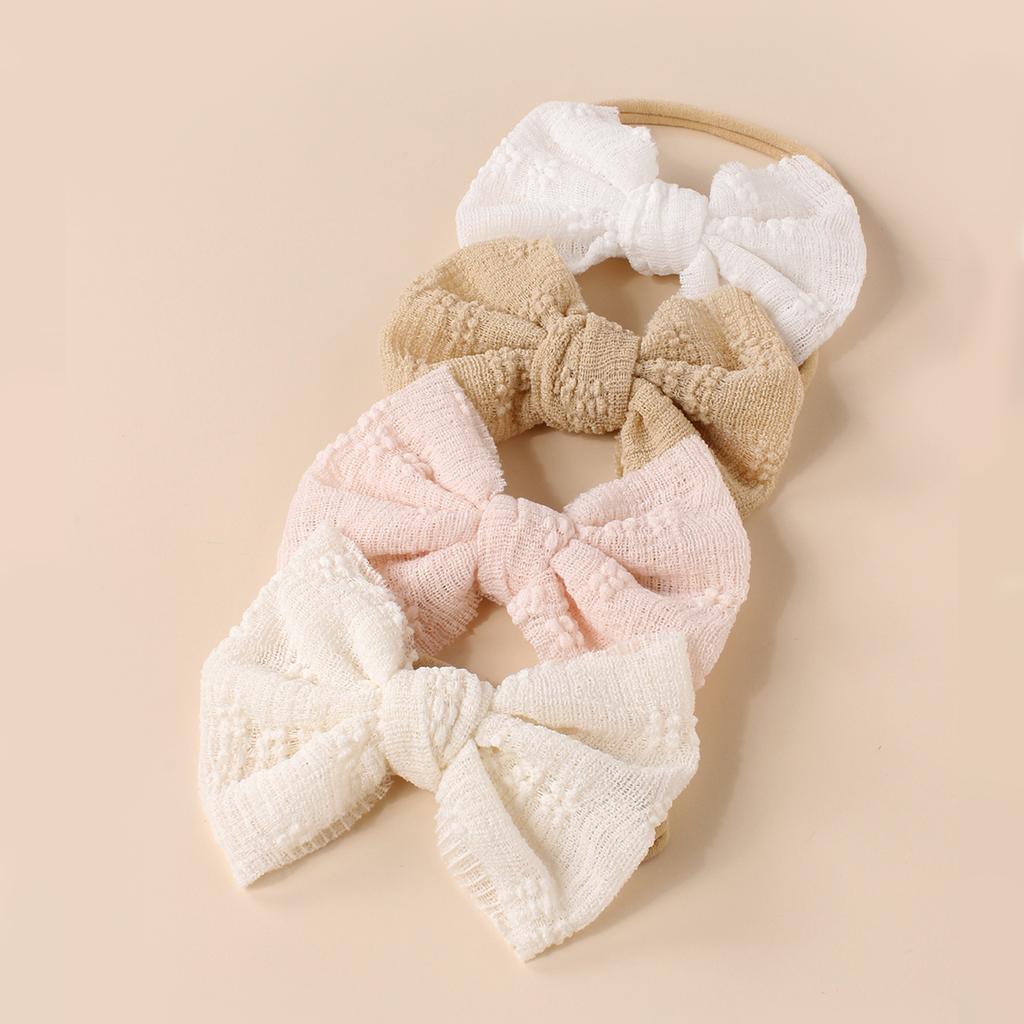 Baby Headband Gauze Jacquard Bow Nylon Narrow Edge Elastic Hairband For Girls Kids Soft Hair Accessories  4 Pcs/Lot