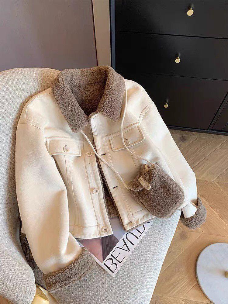 Korean Retro Women's Fur-Lined Jacket: 2025 Autumn/Winter Slimming, Loose, Versatile