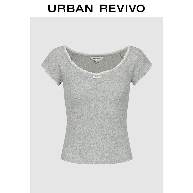 Women s Lace Trim Sweetheart Neck T-Shirt L хизер серый