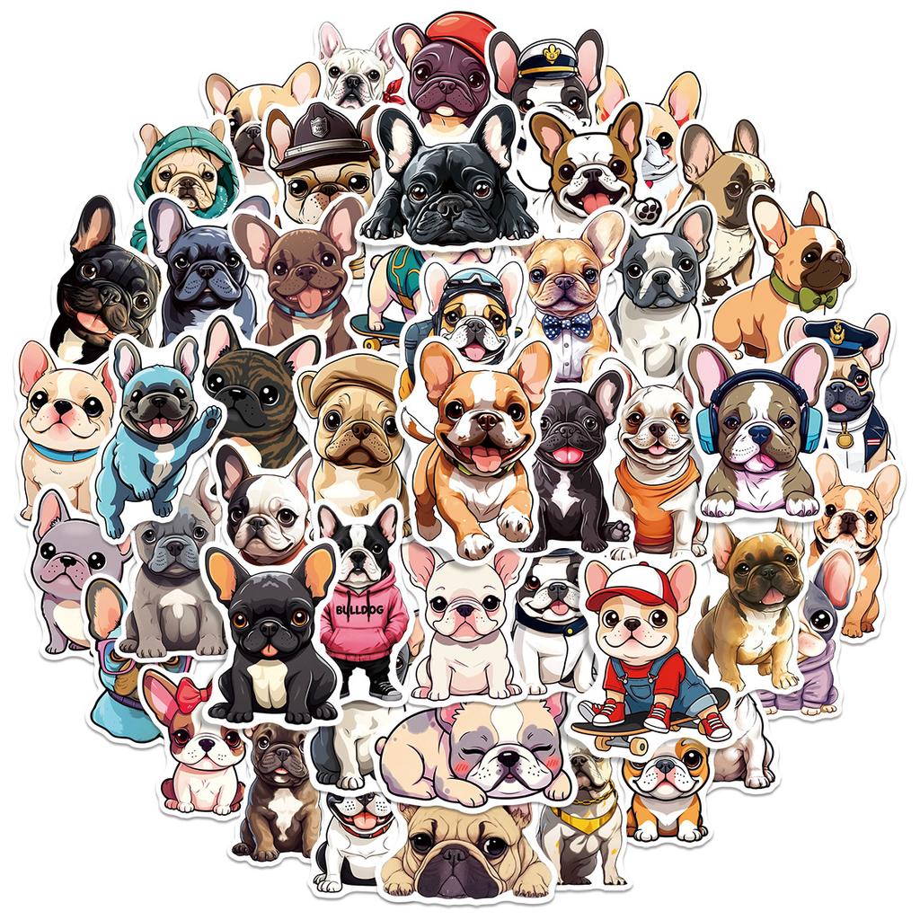 50Pcs French Bulldog Puppy Graffiti Stickers Cute Dogs Cartoon Decal Diy Notebook Phone Guitar Scraphbook Waterproof Sticker