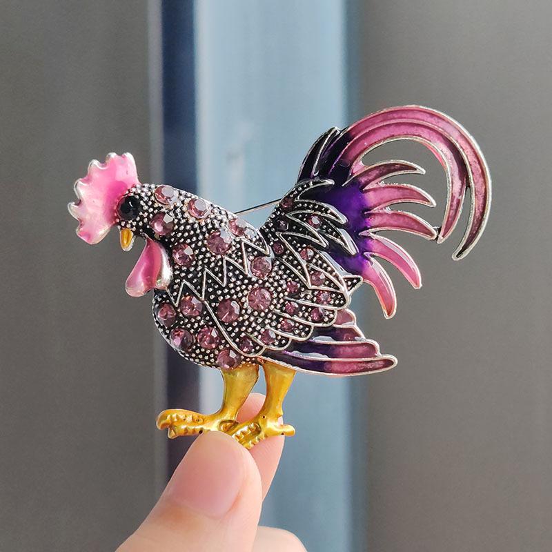 

1 шт. Модные сплавные броши с животными для женщин и мужчин, многоцветные броши с петухом из металла и кристалла для вечеринок, дней рождения, повседневной носки