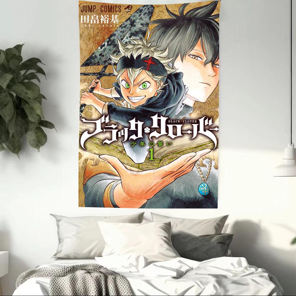 

New BBlack CClover Anime Printed Tapestry Fan Support Wall Hanging Aesthetic Wall Decor for Dorm Bedroom 74x94cm(29x37in)