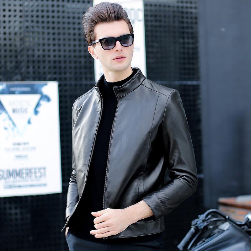 Men's Padded Lambskin Stand Collar Leather Jacket