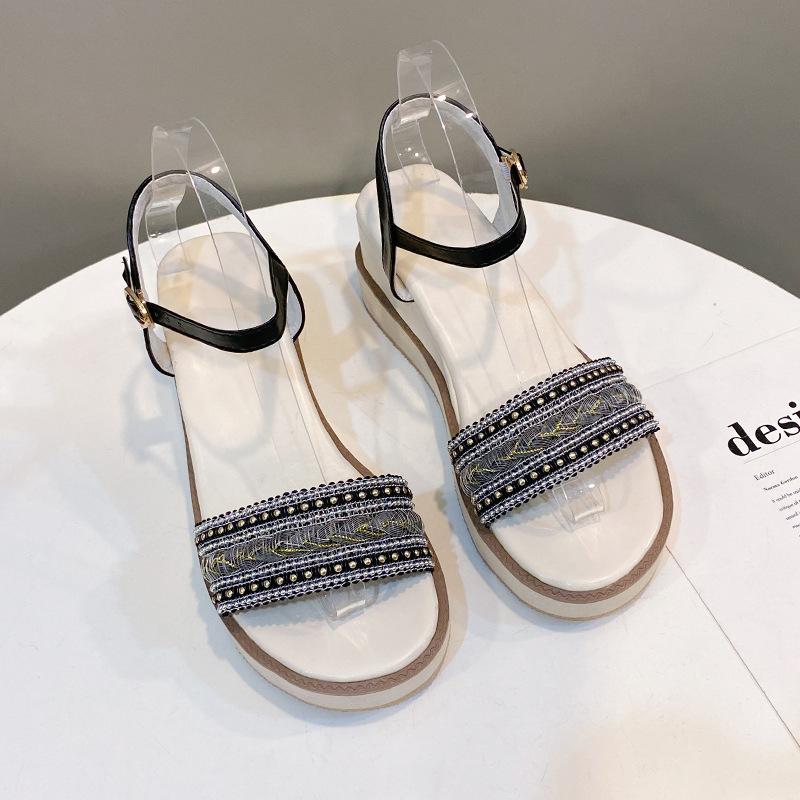 

Женская обувь, летняя платформа, однотонные женские повседневные сандалии на танкетке с открытым носком и пряжкой, женские летние пляжные сандалии, обувь 41