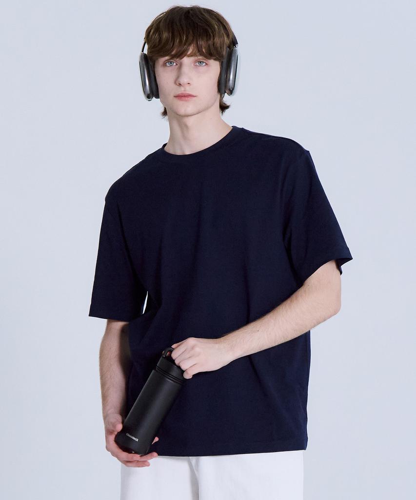 BASIC HOUSE [2Pack] Uni Relaxed Fit Round Neck Short Sleeve T-Shirt 2 Pack (4 Colors) Lats0105 (A Type)
