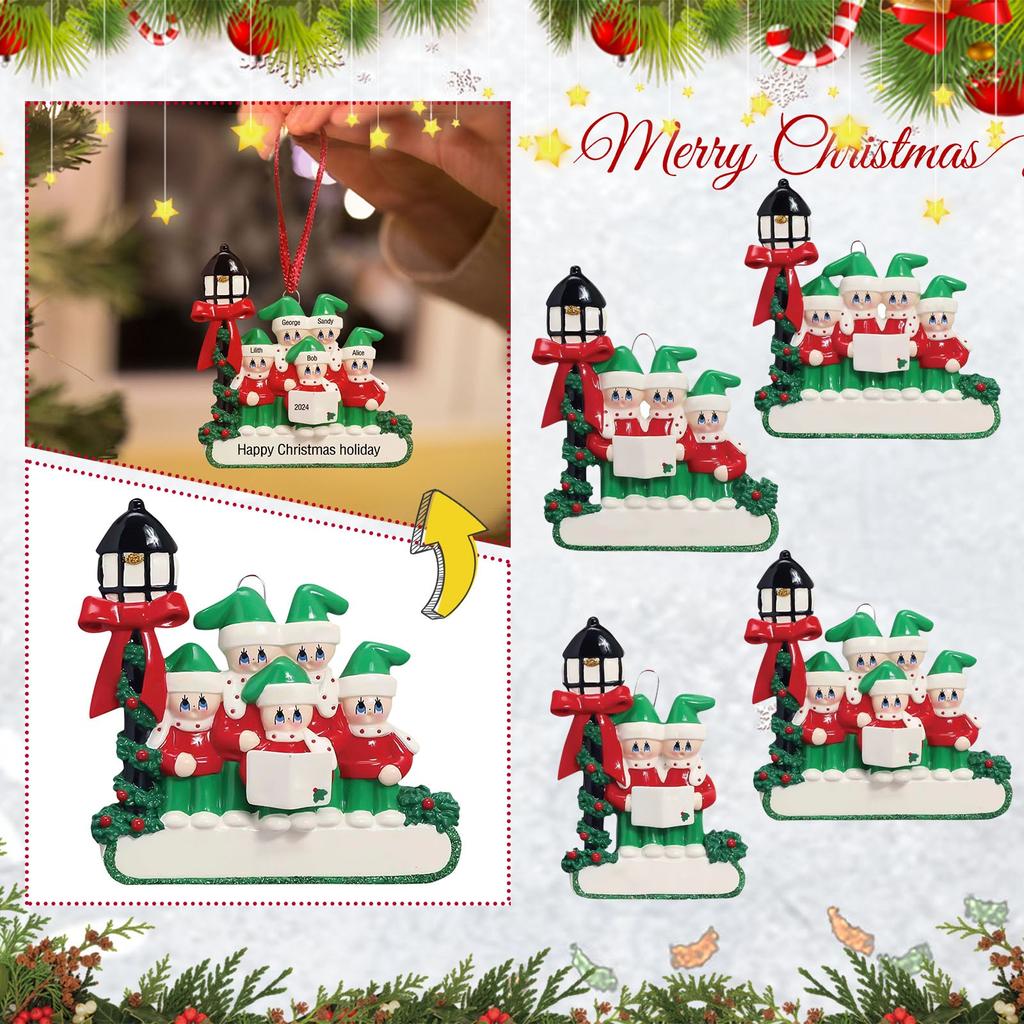 Resin Family Christmas Ornament Holiday Decoration Hanging Pendant for Christmas Tree Festive Home Decor with Lantern and Carolers Design
