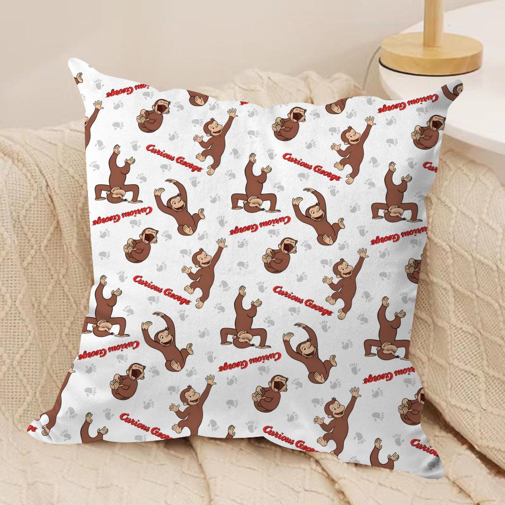 GeorgeThe Curious Monkey Cushion Cover Soft Plush Fabric DoubleSided Printed Sofa Cushion Cover for All Seasons Home Decor Gift