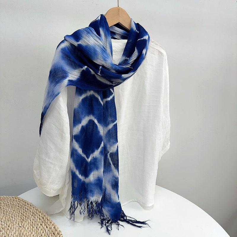 Spring And Summer Linen Tie-Dyed Silk Scarf, Thin Breathable Thin And Narrow Small Scarf With Characteristic Beveled Yarn Two-Color Optional