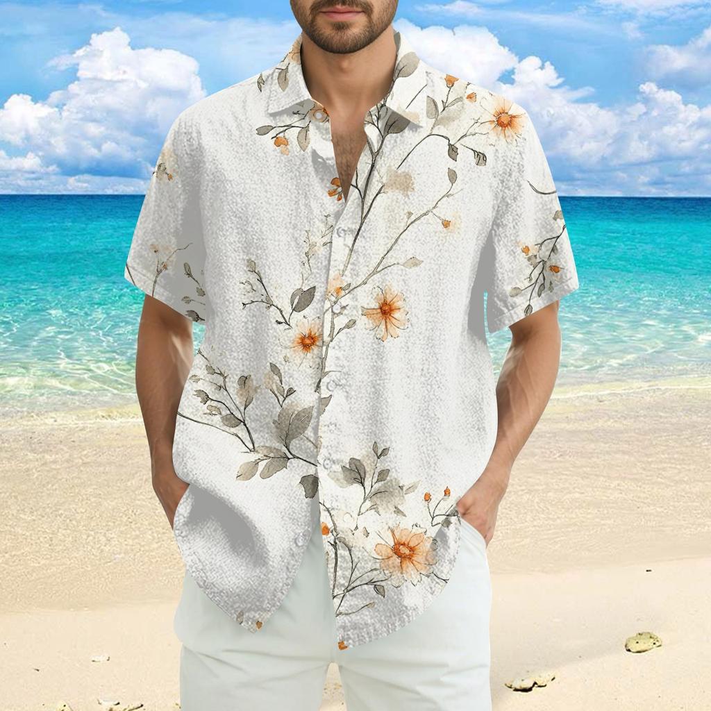 Men's Fashion Casual Loose Hawaiian Print Short-sleeved Shirt