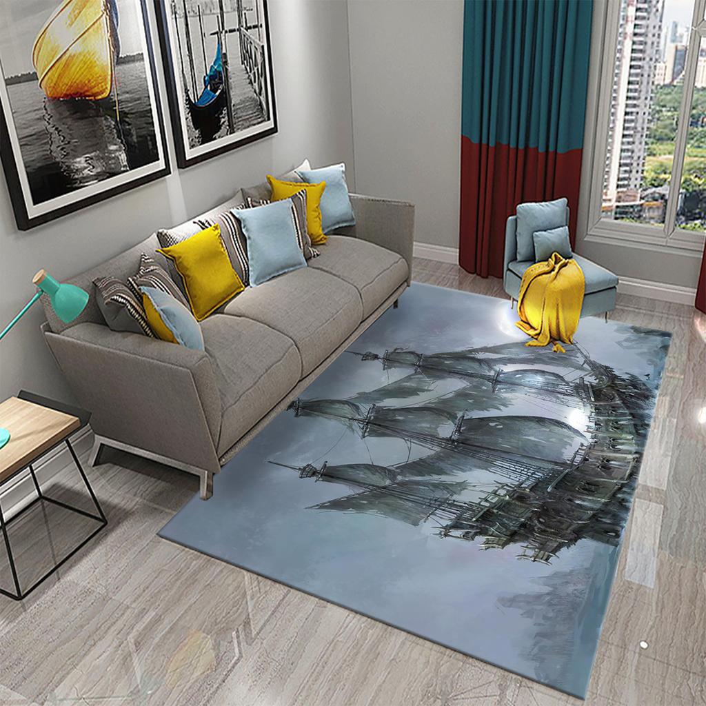 Bedroom Living Room Door Mat Balcony Decorative Floor Mat Bathroom Non-slip Door Mat Retro Pirate Ship Carpet