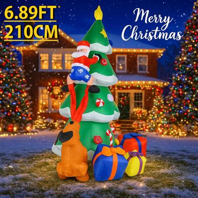 6.89FT Yard Party Decorations Inflatable Santa Claus Christmas Tree Dog Gift Boxes Toys LED Light Xmas Supplies Home Ornaments