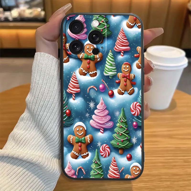 Weihnachts-Cartoon-Muster Handyhülle für Apple iPhone 17 16 16E 15 14 13 12 11 Pro Max Plus Schwarzes Weiches Silikon