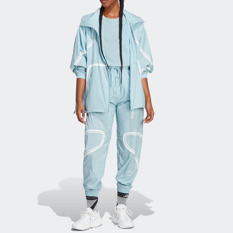 Adidas X Stella McCartney Striped Stand Collar Casual Jacket Women Jacket Grey Blue HR6575