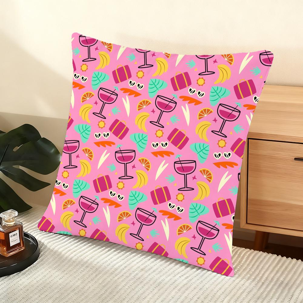 Cocktail Pattern Cushion Cover Soft Short Plush Pillow Cover Smooth Cozy Texture Aesthetic Cushion Case Home Decor