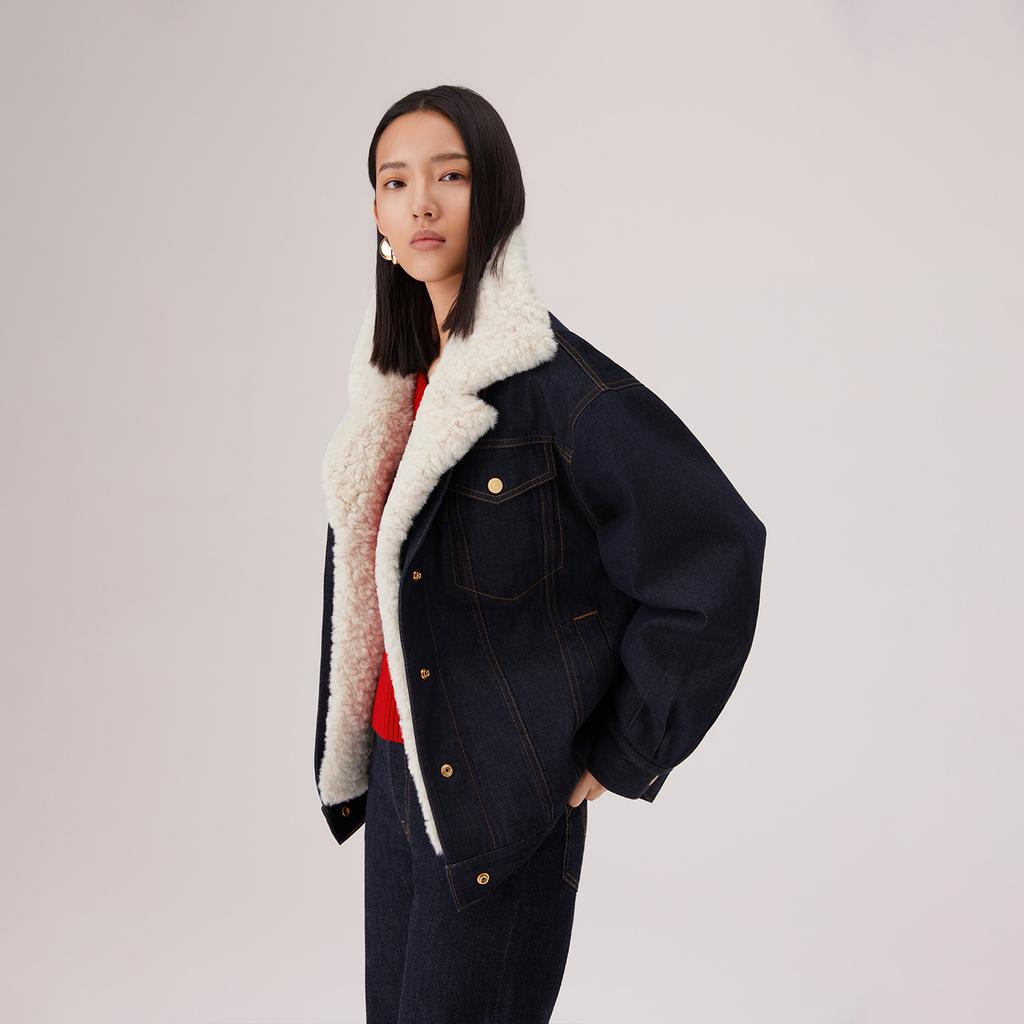 Levis Year Of The Horse Limited Edition Relaxed Comfortable Faux Shearling Denim Jacket Women jackets 006Q4-0000