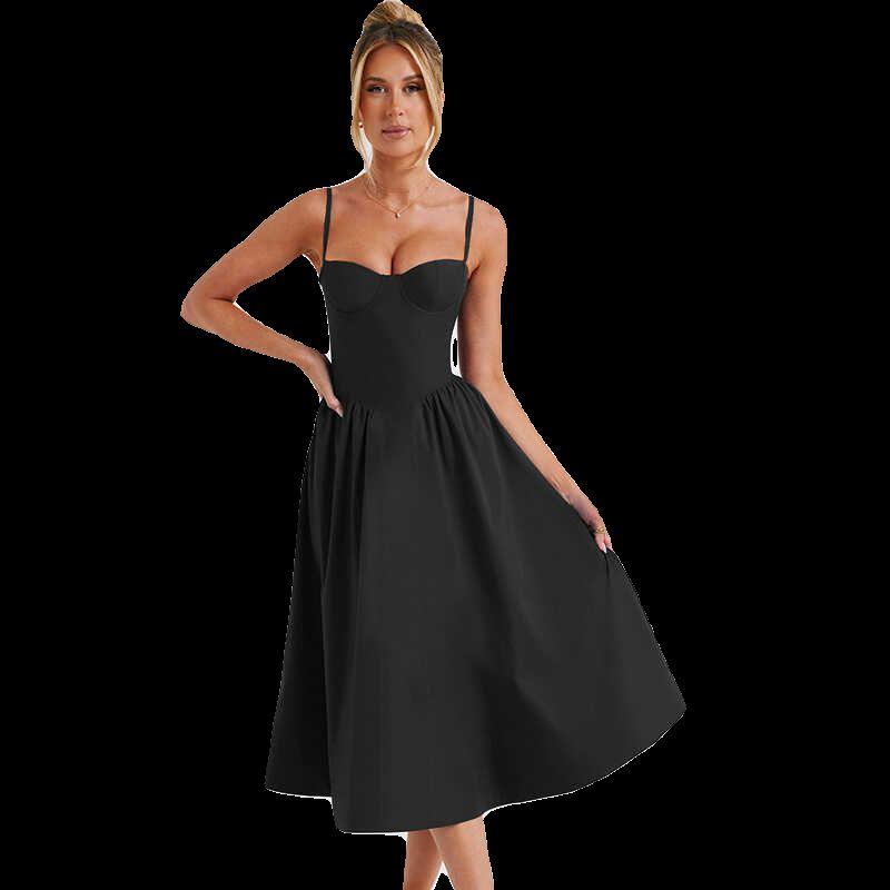 

Women Sexy Party Dress Birthday Photo Red Sexy Sling Waist-Slimming Long Dress Female Black L