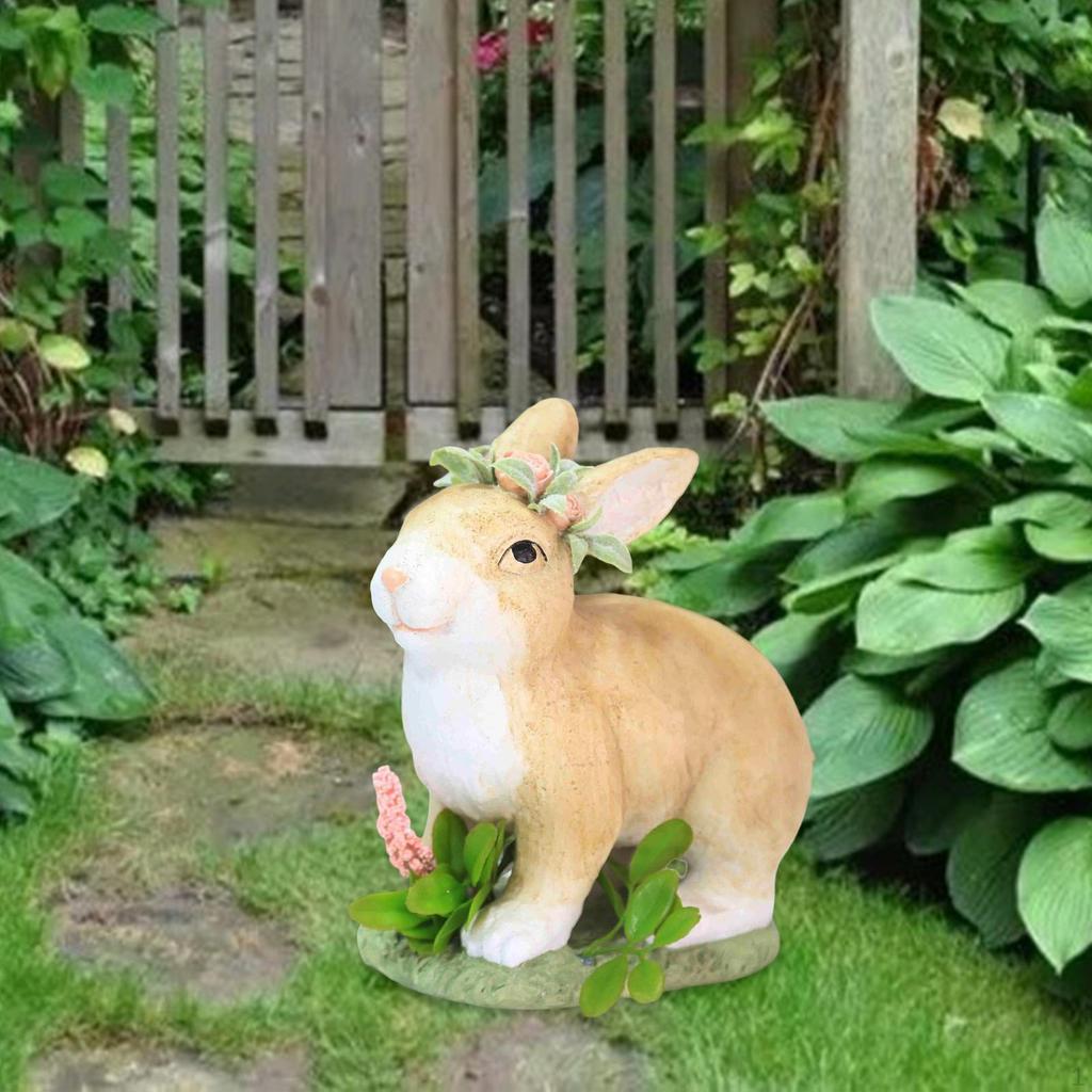 Garden Statues Figurines wearing Garland Decorative Decoration Bunny Resin Sculpture for Tabletop