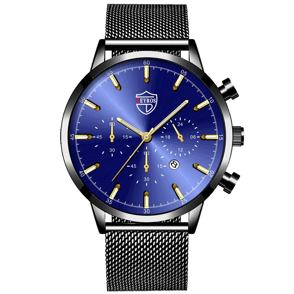 Stainless Steel Mesh Strap Men'S Watch Trendy Fashion Luminous Calendar Quartz Watch