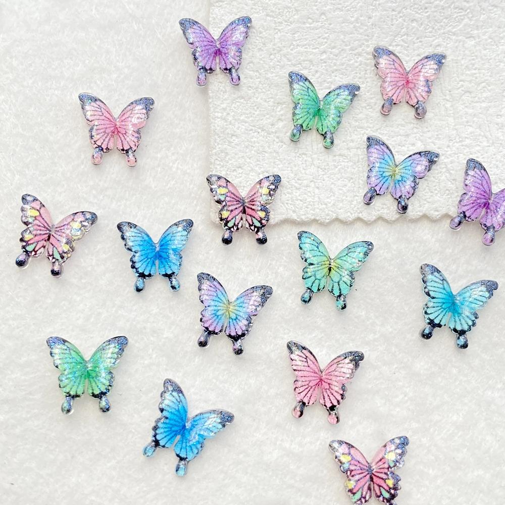 50Pcs Cute Mini Cartoon Colorful Butterflies Nail Art Resin Designer Charms DIY Craft For Nail 3D Decorations Jewelry