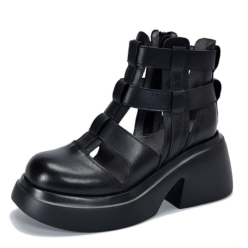Fashion GKTINOO Women Sandals Summer Zipper Gladiator Boots Thick Soled 100% Genuine Leather Shoes Woman Handmade Platform Sandals