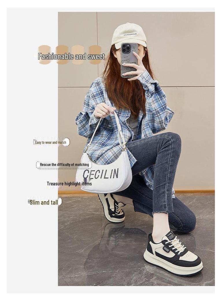 2025 Spring White Korean Style Women's Height-Boost Sneakers Q5615