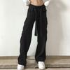 Fashion Women's Cuffed Multi-pocket Button Cargo Pants Low Waist Wide Leg Jeans