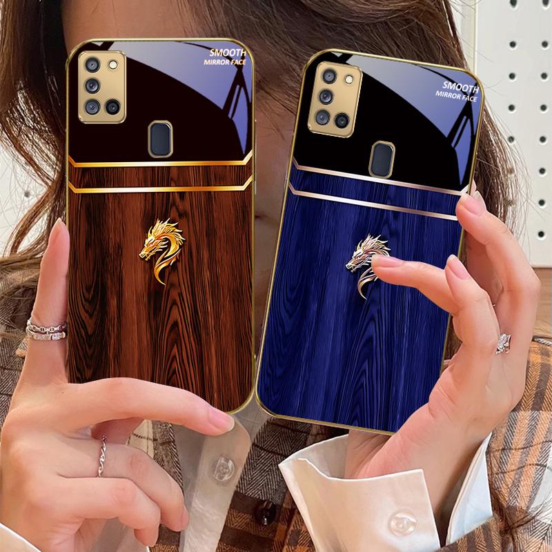 Brilliant Golden Dragon For Samsung A 31 32 A33 A34 35 14 A15 13 16 25 26 50 52 53 54 55 56 70 71 72 73 Golden Glass Phone Case