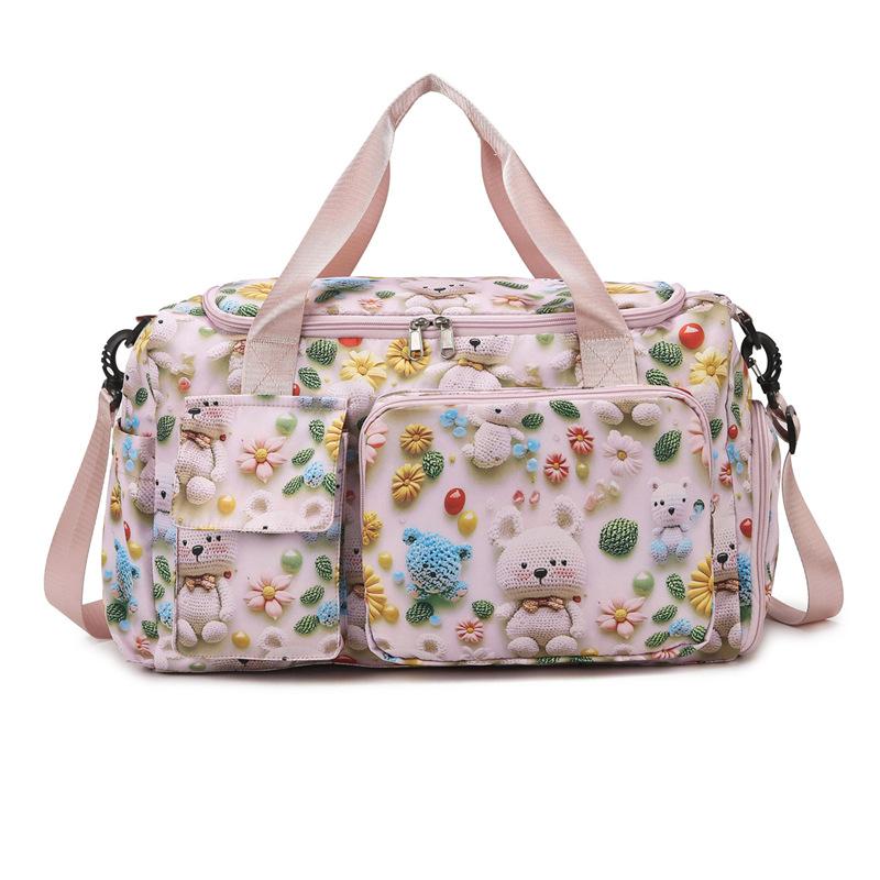 Cute travel bag women's lightweight cartoon printed travel bag large capacity hand-held short-distance luggage bag fitness bag