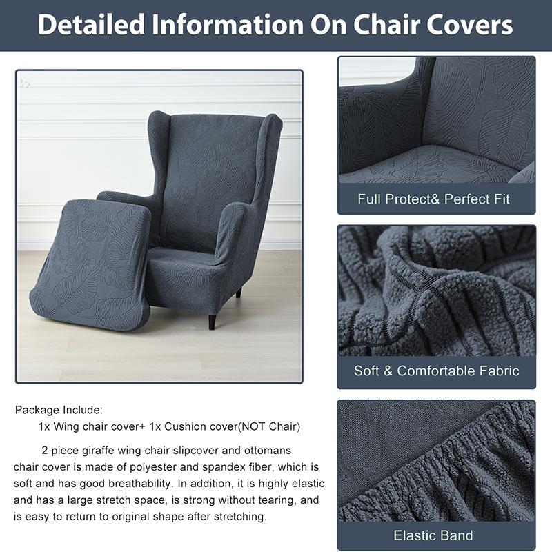 Premium Jacquard Wingback Chair Cover Stretchable Durable Furniture Protector with Seat Cushion Cover for Living Room Decor