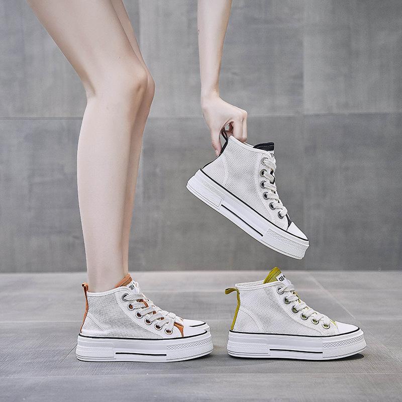 Women's Summer High-top Canvas Shoes Breathable Mesh Thick-soled Walking Shoes Designer Casual Sneakers