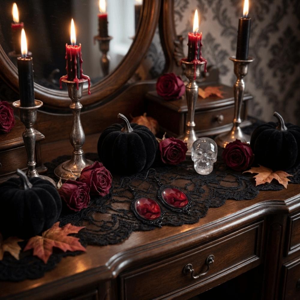 Black Frame Gothic Resin Earrings Blood Red Drop Earrings Halloween Dangle Earrings  Banquets