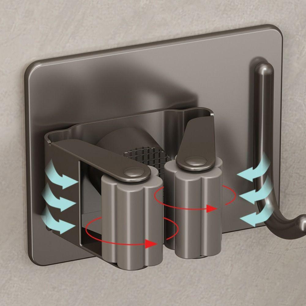 2Pcs Rust-Proof Wall Mounted Broom Stand Space Saving Mop Clip Rack Mop Storage Clamp  Kitchen